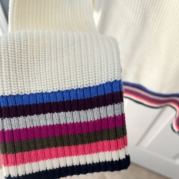 Women's Cream Sweater with Striped Accents - Picture 2 of 5